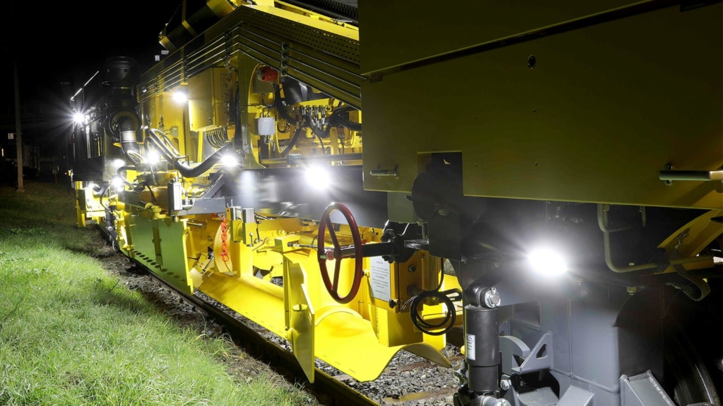 MATISA MATISA railway maintenance machine equipped with TYRI 1010 Diffused LED work lights, delivering bright and reliable illumination for track repair operations.