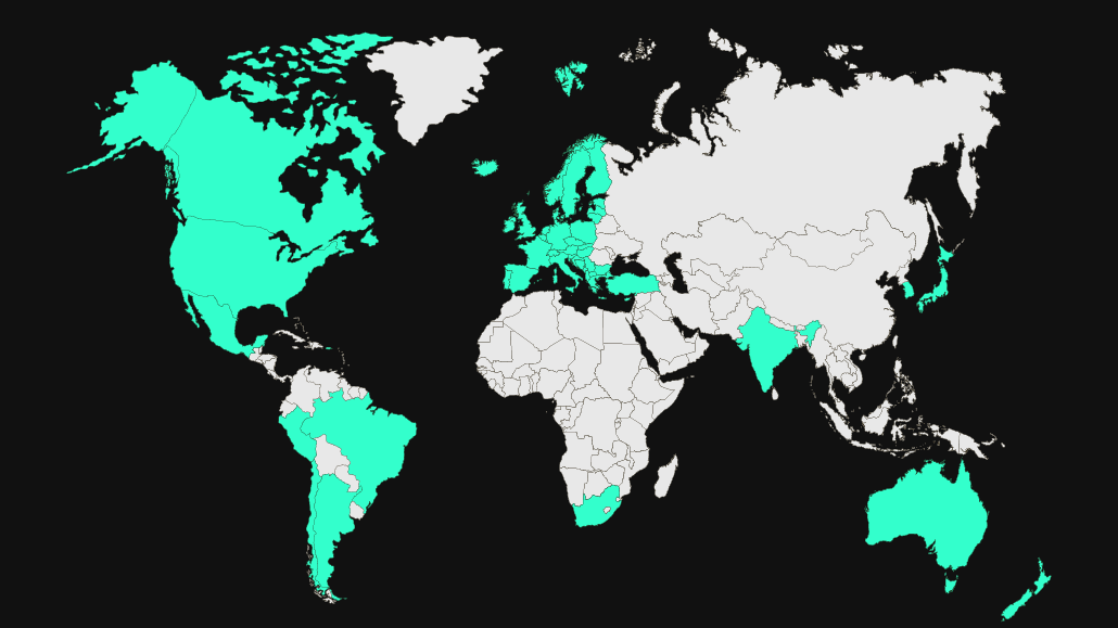 Map of countries where TYRI is represented or has resellsers