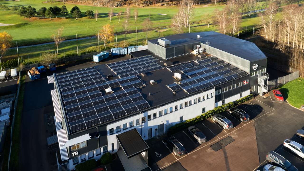 Solar panels on the TYRI headquarters in Gothenburg, Sweden