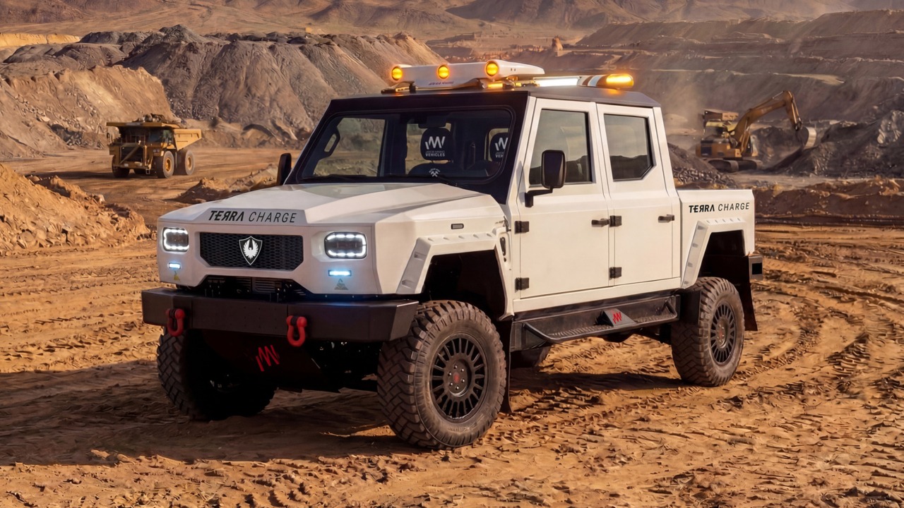 Jakob Mining Vehicles latest vehicle; Terra Charge in an open gravel pit with TYRI driving light; DLM-F1 Bi-LED