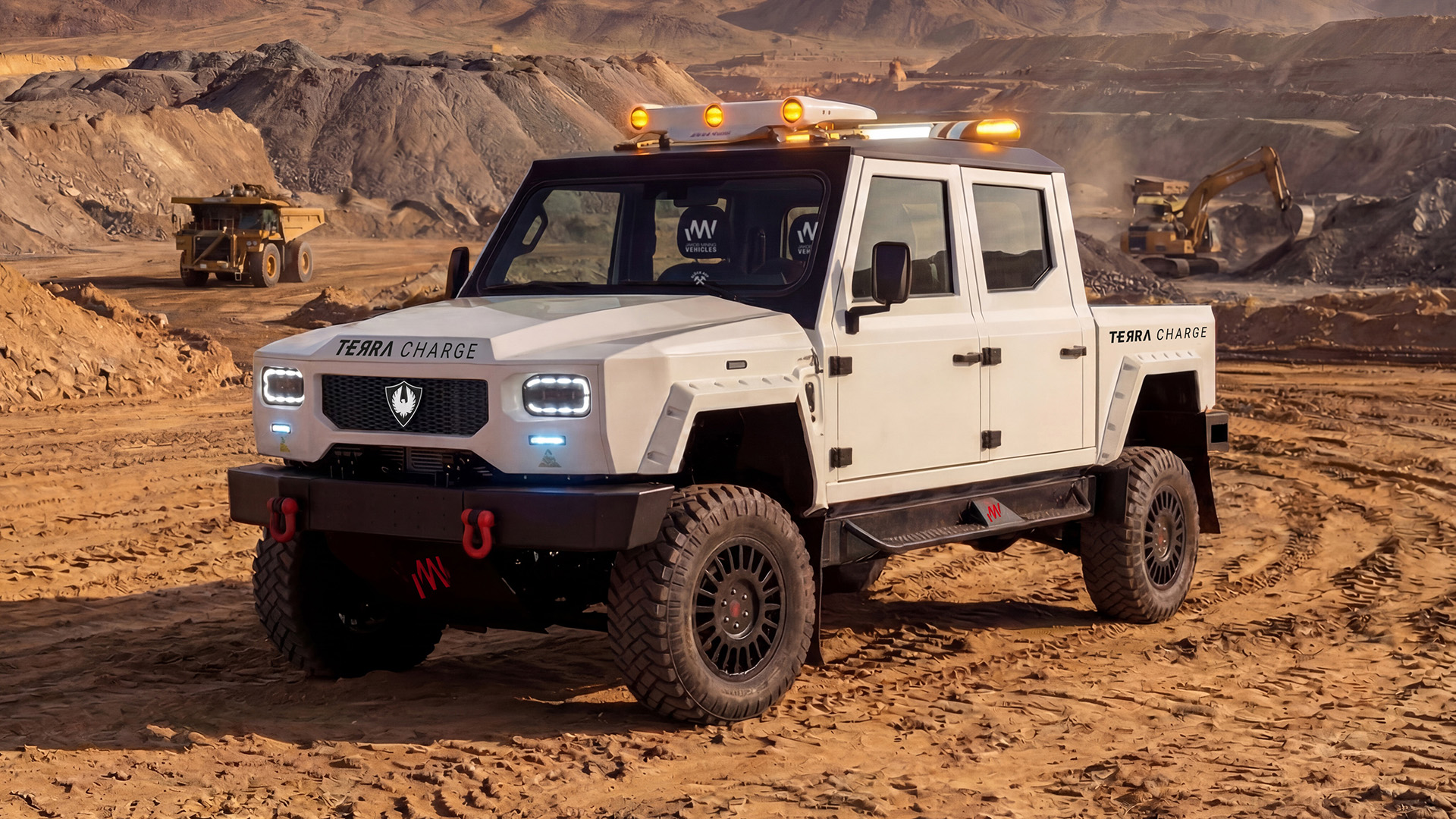 Das neueste Fahrzeug von Jakob Mining Vehicles: Terra Charge in einer offenen Kiesgrube mit TYRI Fahrscheinwerfer; DLM-F1 Bi-LED